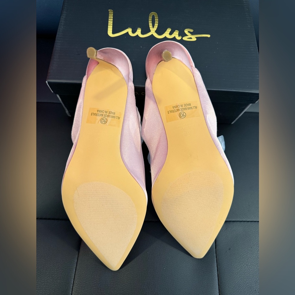 Lulu's Pink Satin Pearl-Embellished Pointed-Toe Mules - Picture 5 of 5